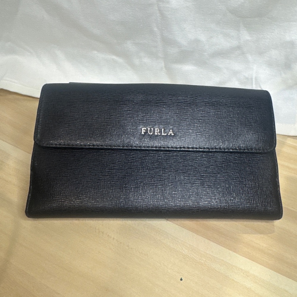 Furla Textured Black Wallet Clutch with unbranded Chain